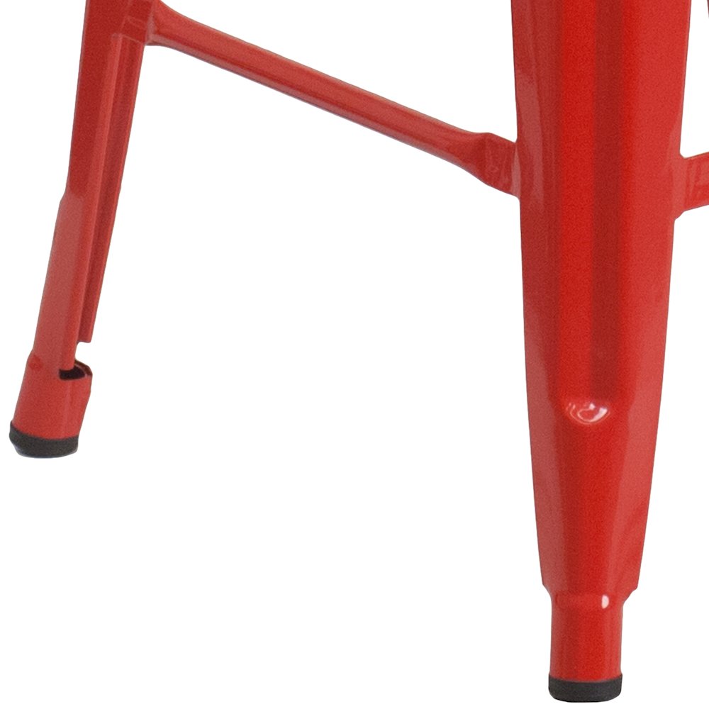 24" High Backless Red Metal Indoor-Outdoor Counter Height Stool with Square Seat. Picture 7