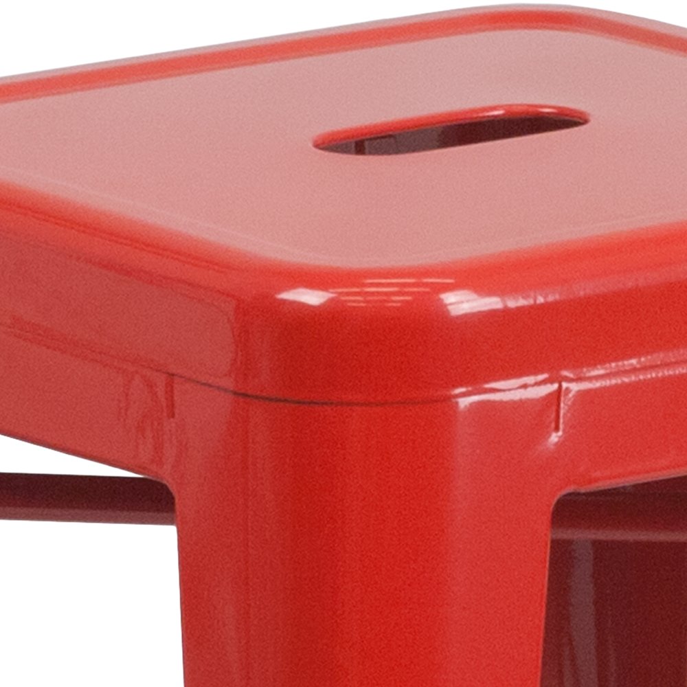 24" High Backless Red Metal Indoor-Outdoor Counter Height Stool with Square Seat. Picture 8