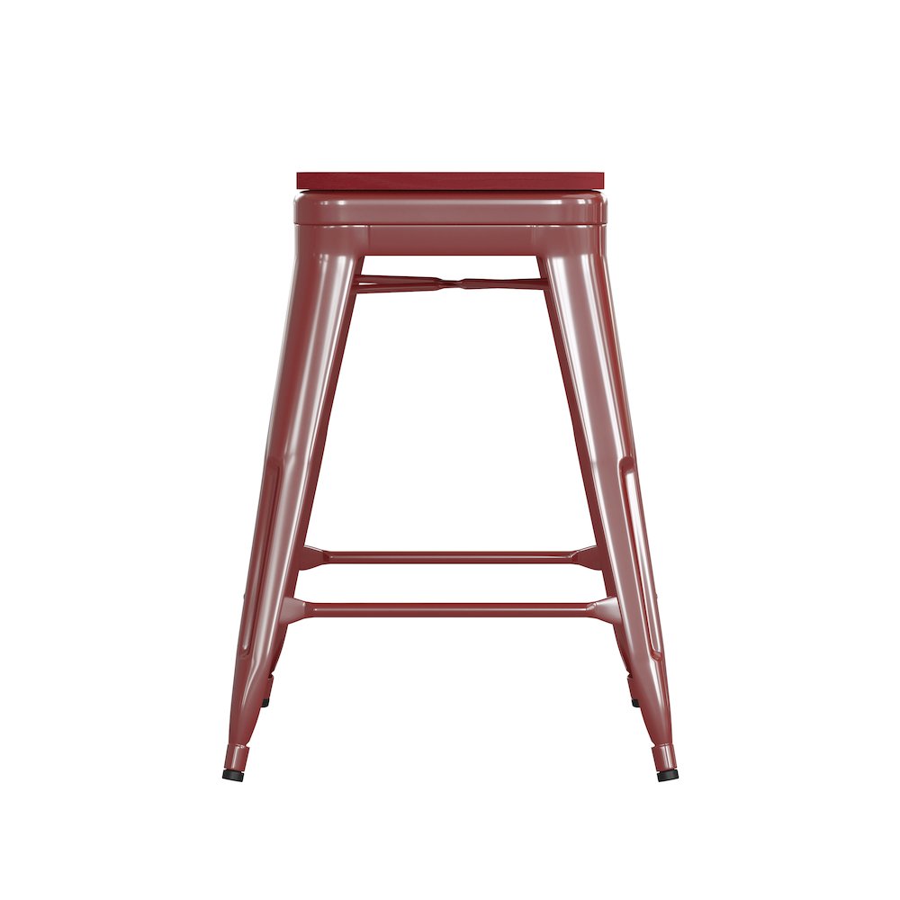 24" High Red Metal Indoor-Counter Height Stool with Red Poly Resin Wood Seat. Picture 10