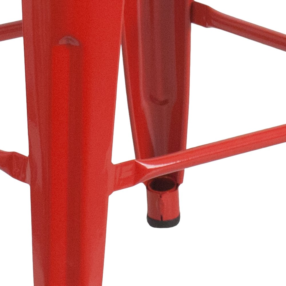 24" High Backless Red Metal Counter Height Stool with Square Wood Seat. Picture 3