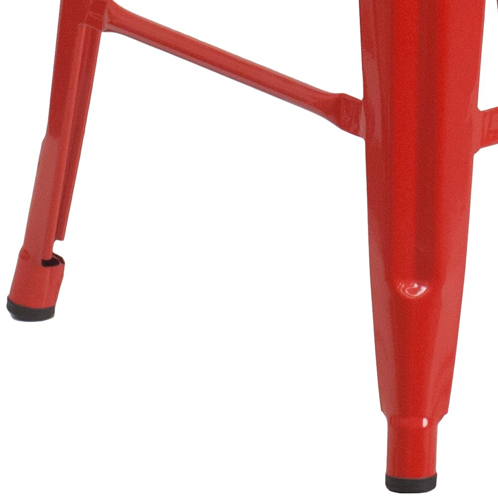 24" High Backless Red Metal Counter Height Stool with Square Wood Seat. Picture 8