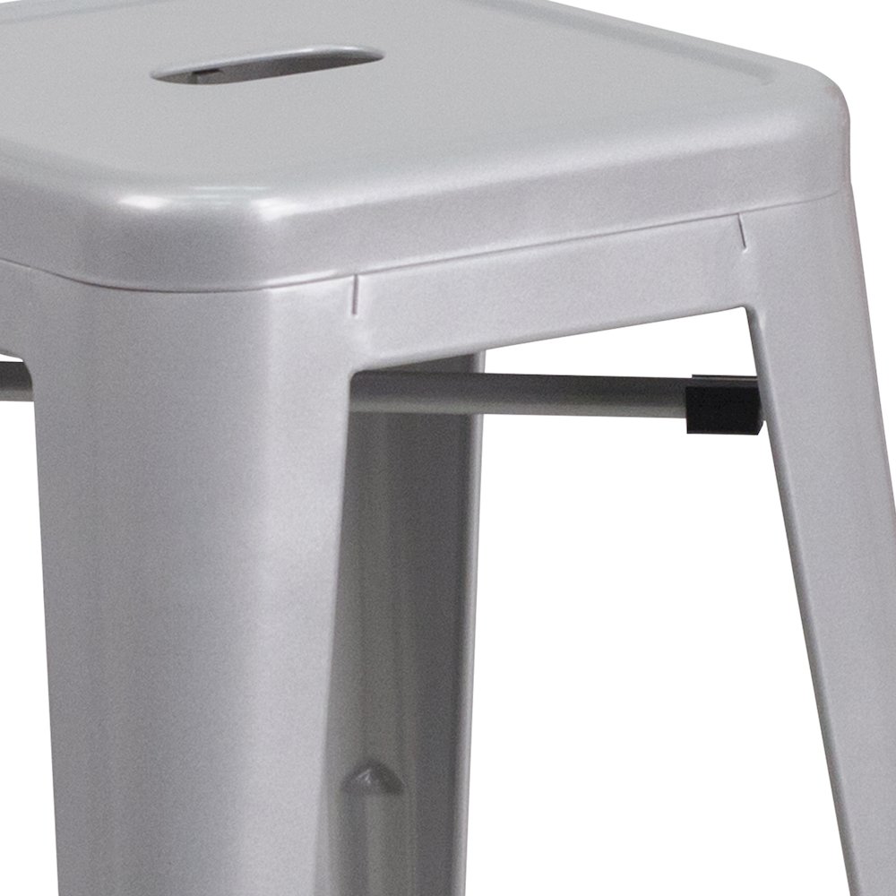 24" High Backless Silver Metal Indoor-Outdoor Counter Height Stool with Seat. Picture 11