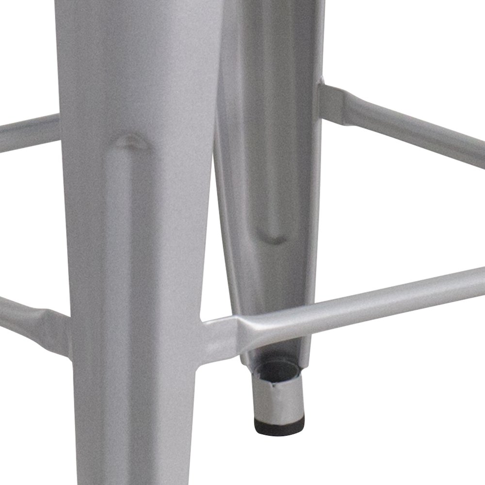 24" High Backless Silver Metal Indoor-Outdoor Counter Height Stool with Seat. Picture 10