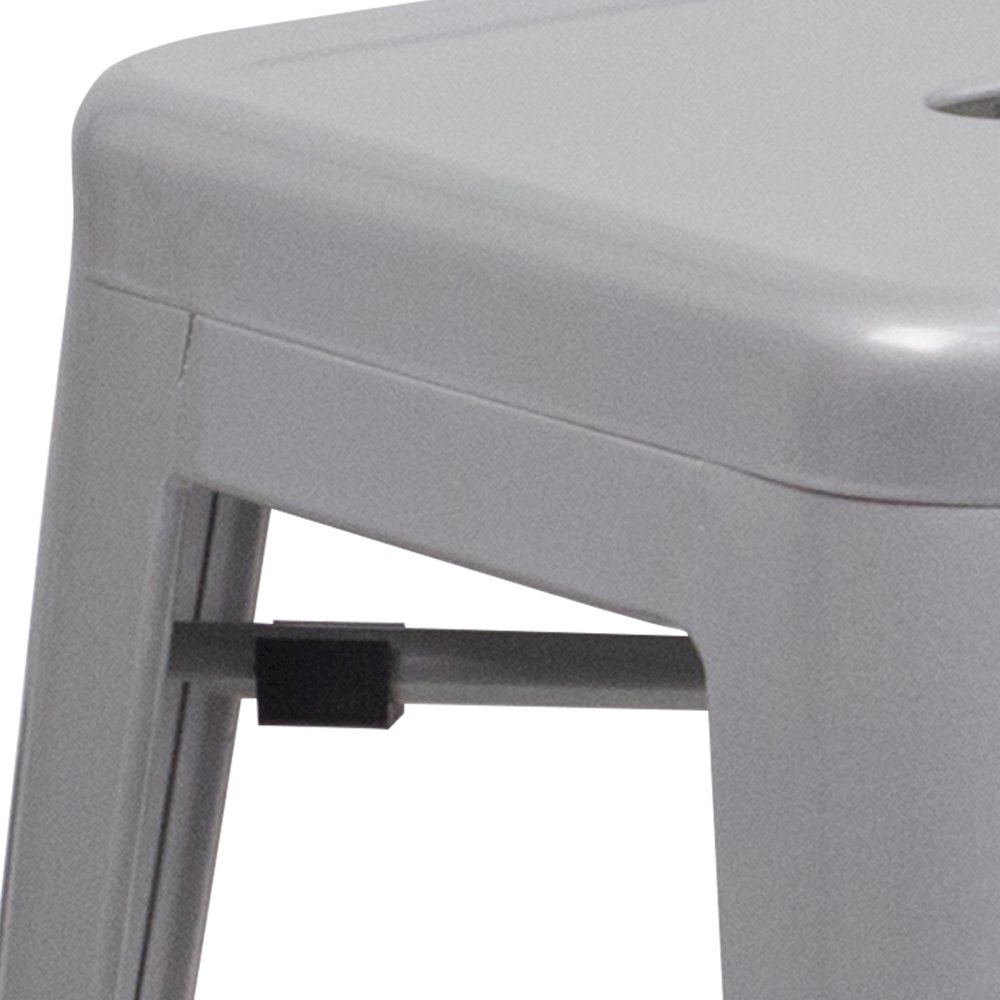 24" High Backless Silver Metal Indoor-Outdoor Counter Height Stool with Seat. Picture 9