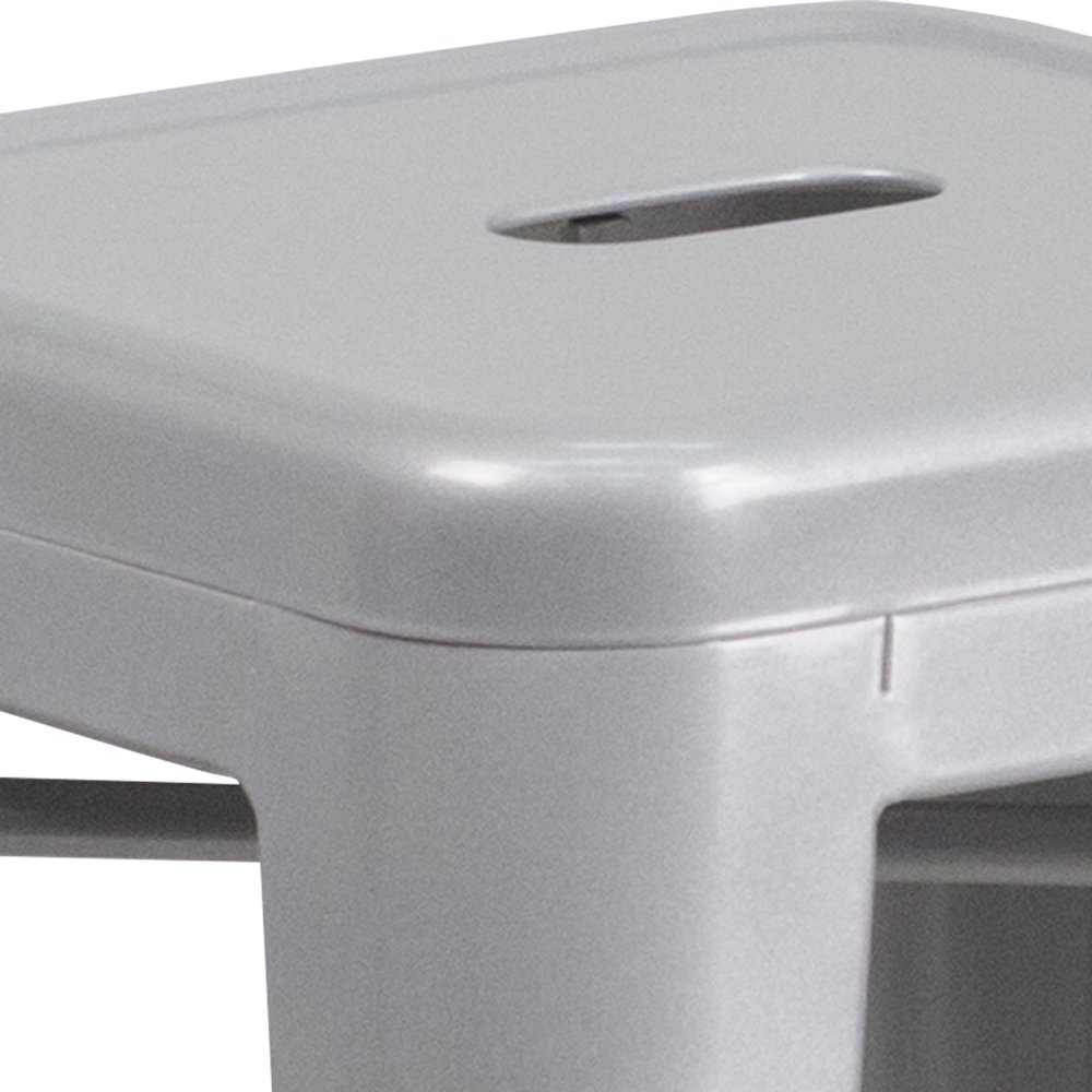 24" High Backless Silver Metal Indoor-Outdoor Counter Height Stool with Seat. Picture 7