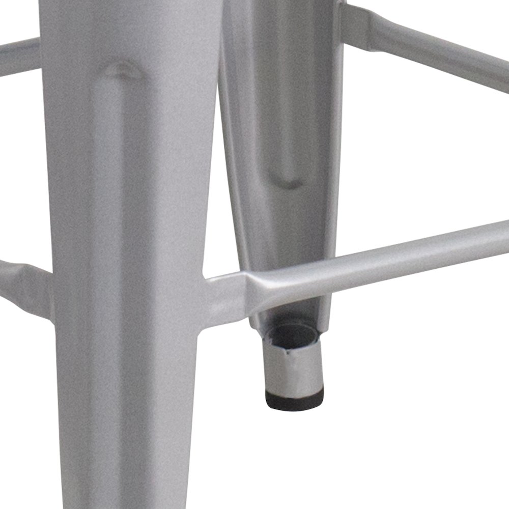 24" High Backless Silver Metal Counter Height Stool with Square Wood Seat. Picture 11