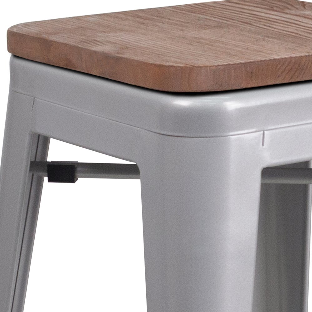 24" High Backless Silver Metal Counter Height Stool with Square Wood Seat. Picture 12