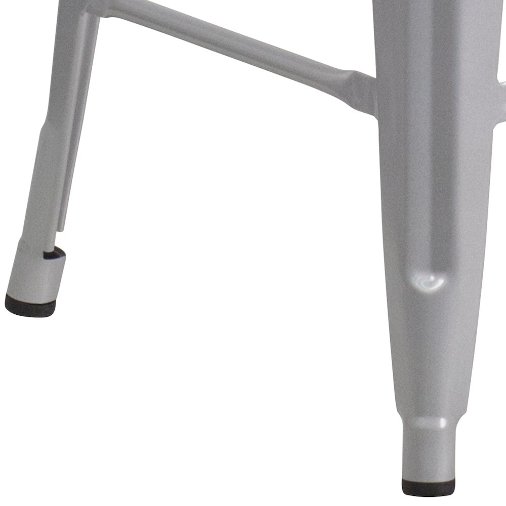 24" High Backless Silver Metal Counter Height Stool with Square Wood Seat. Picture 9