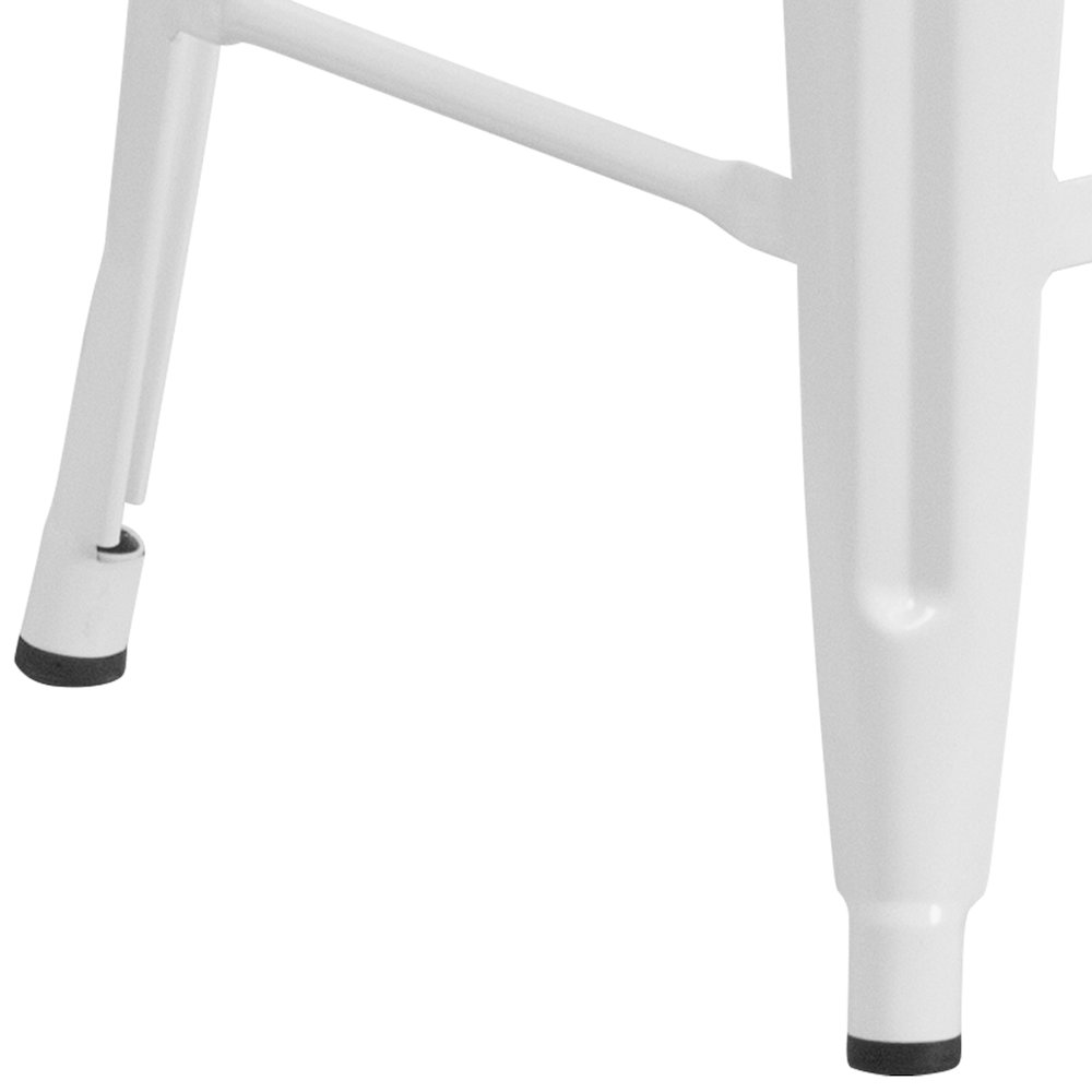 24" High Backless White Metal Counter Height Stool with Square Wood Seat. Picture 9