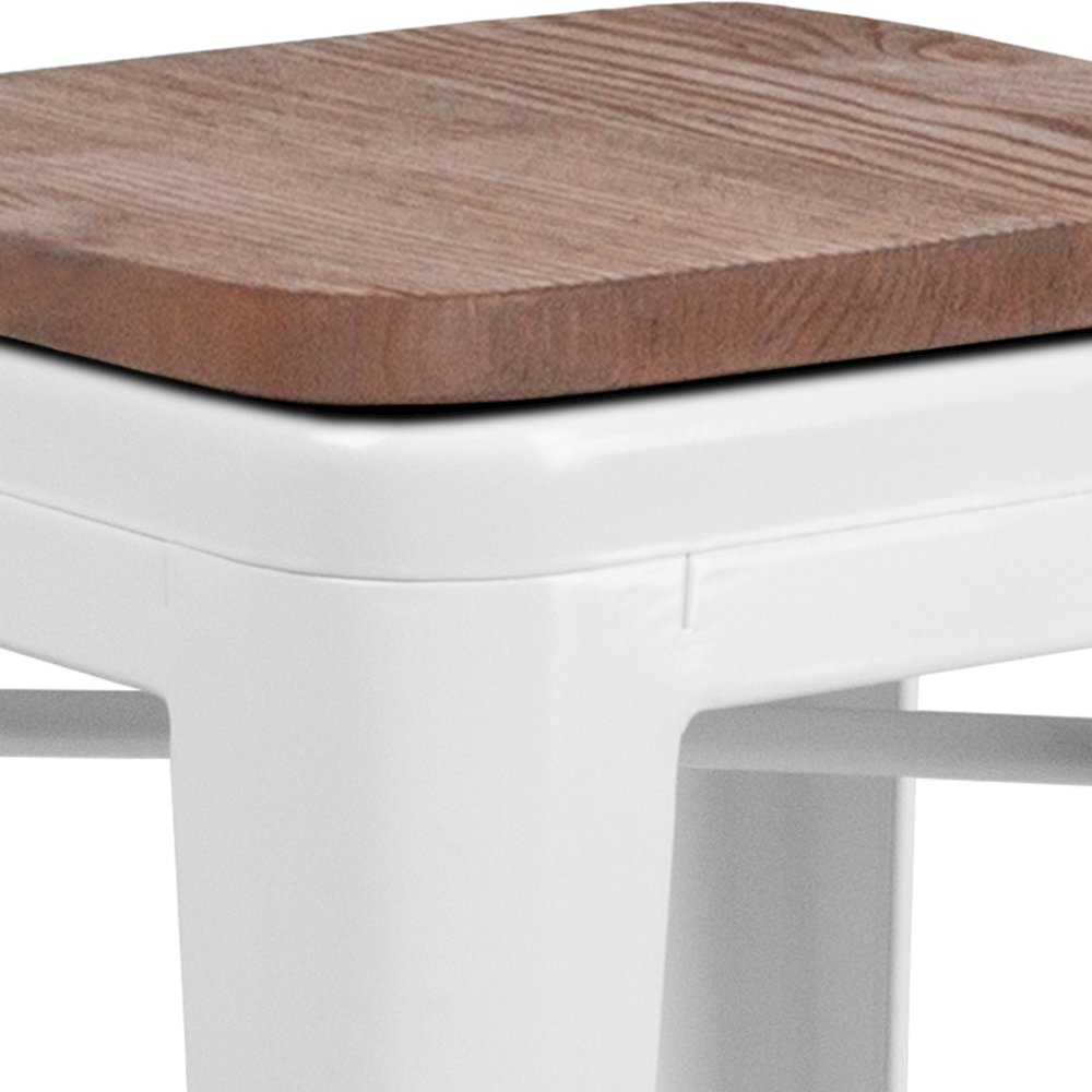 24" High Backless White Metal Counter Height Stool with Square Wood Seat. Picture 8