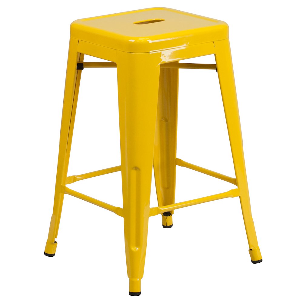 24" High Backless Yellow Metal Indoor-Outdoor Counter Height Stool with Seat. Picture 1