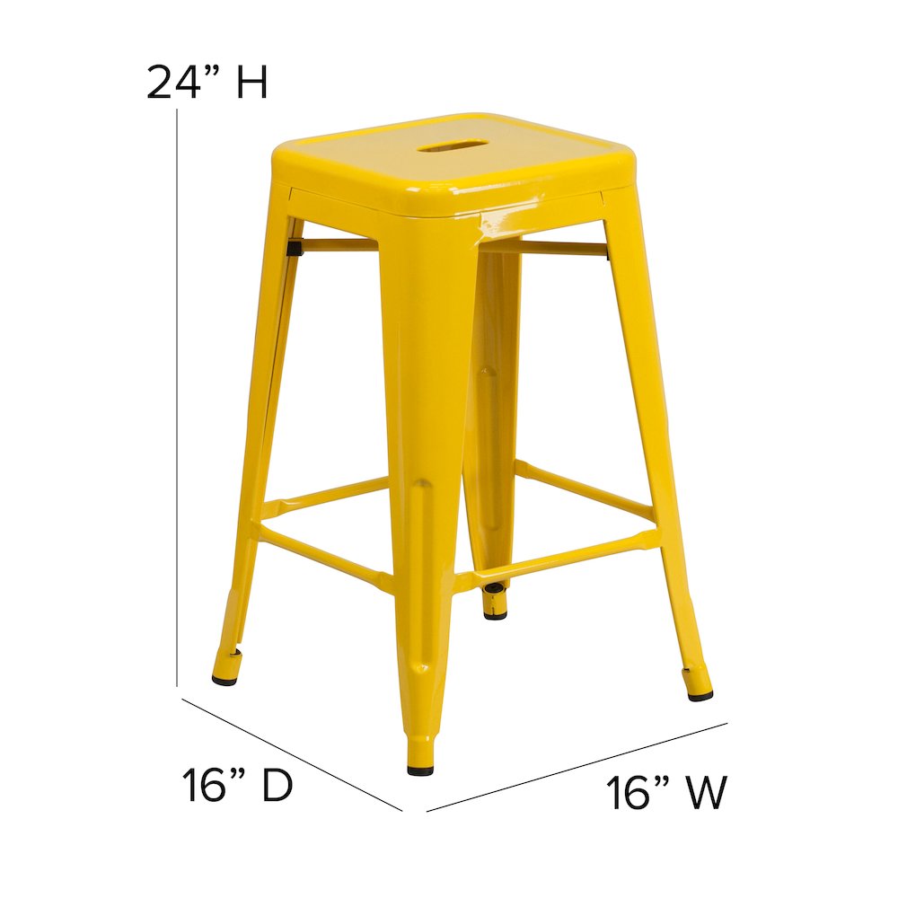 24" High Backless Yellow Metal Indoor-Outdoor Counter Height Stool with Seat. Picture 6