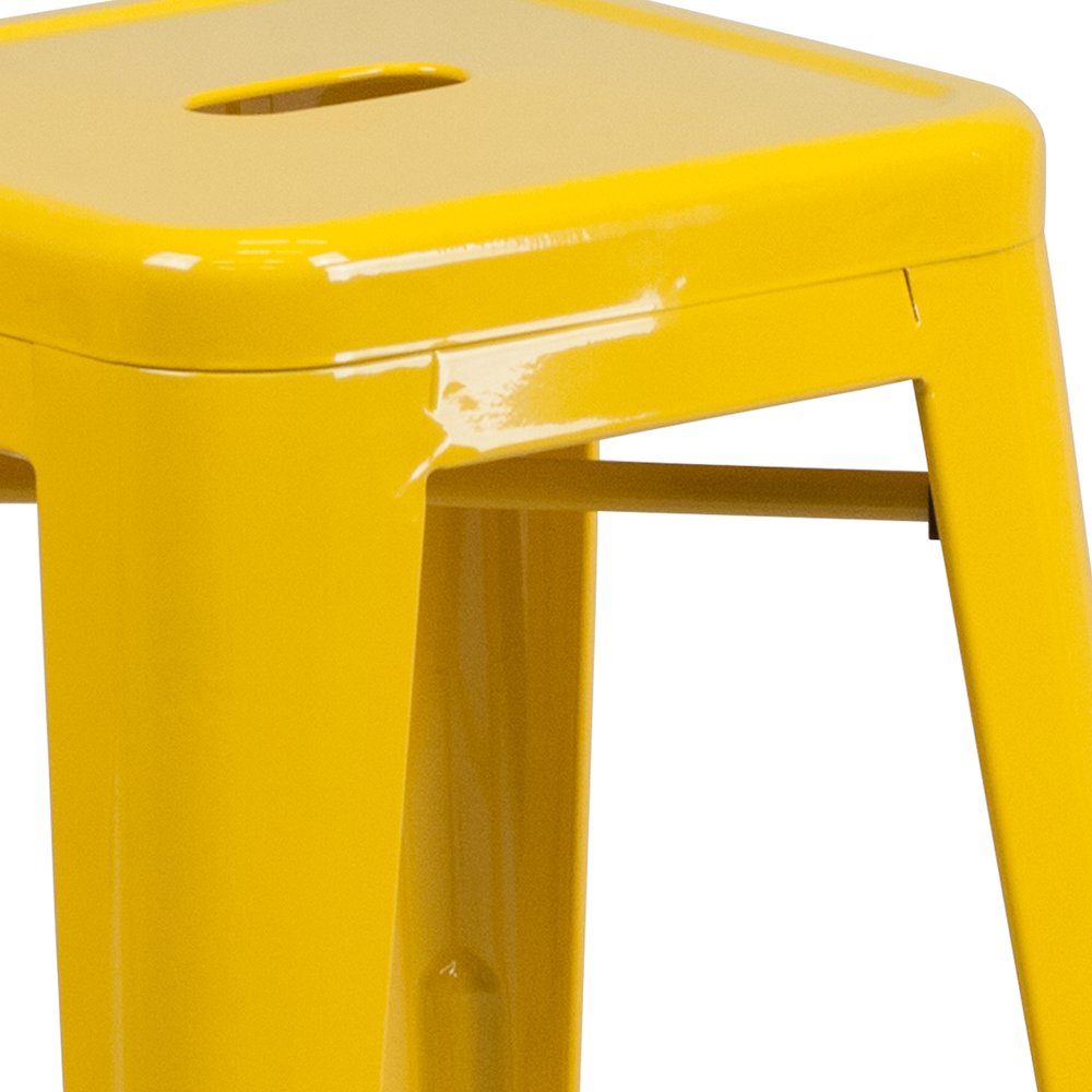 24" High Backless Yellow Metal Indoor-Outdoor Counter Height Stool with Seat. Picture 9
