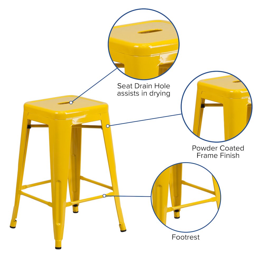 24" High Backless Yellow Metal Indoor-Outdoor Counter Height Stool with Seat. Picture 5