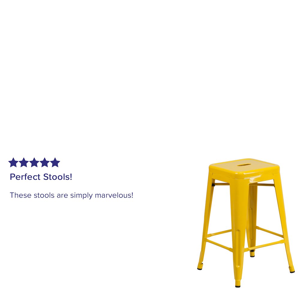 24" High Backless Yellow Metal Indoor-Outdoor Counter Height Stool with Seat. Picture 4