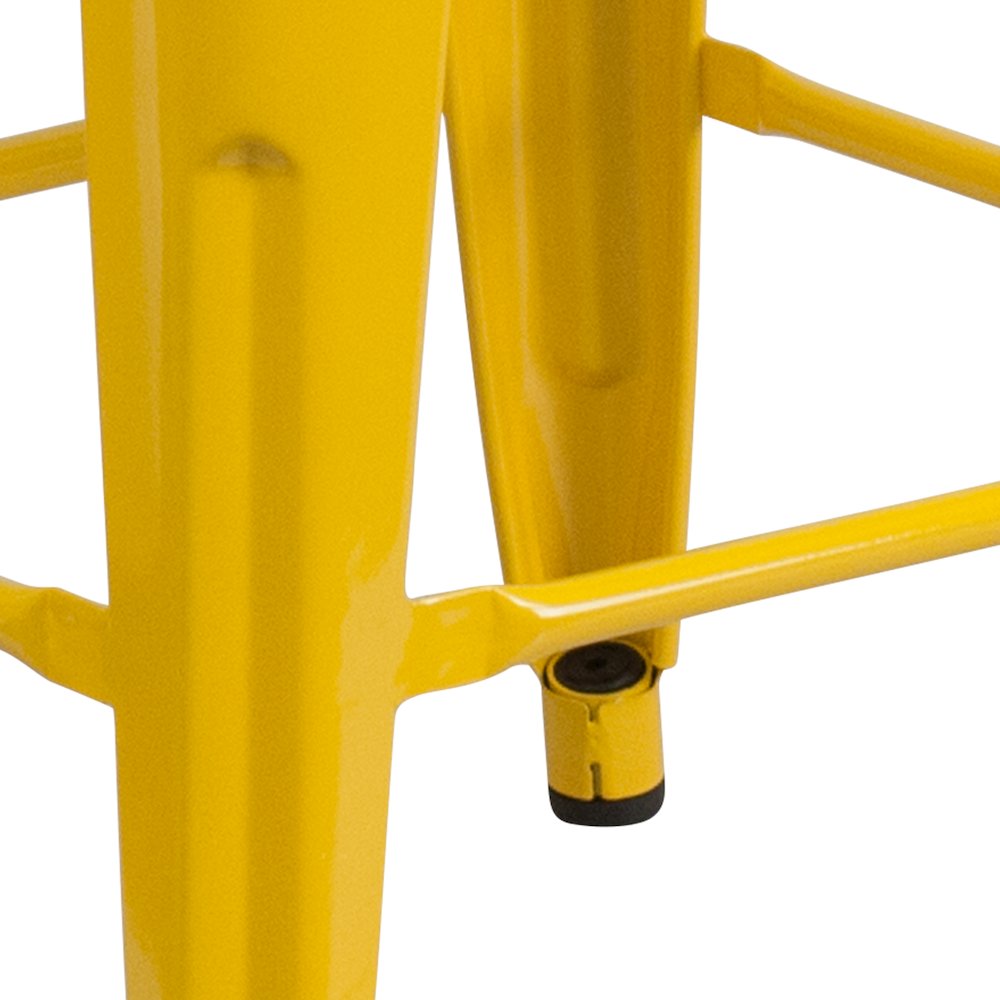 24" High Backless Yellow Metal Counter Height Stool with Square Wood Seat. Picture 3