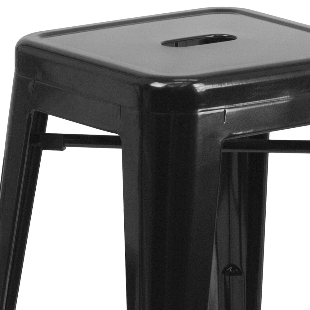 30" High Backless Black Metal Indoor-Outdoor Barstool with Square Seat. Picture 11