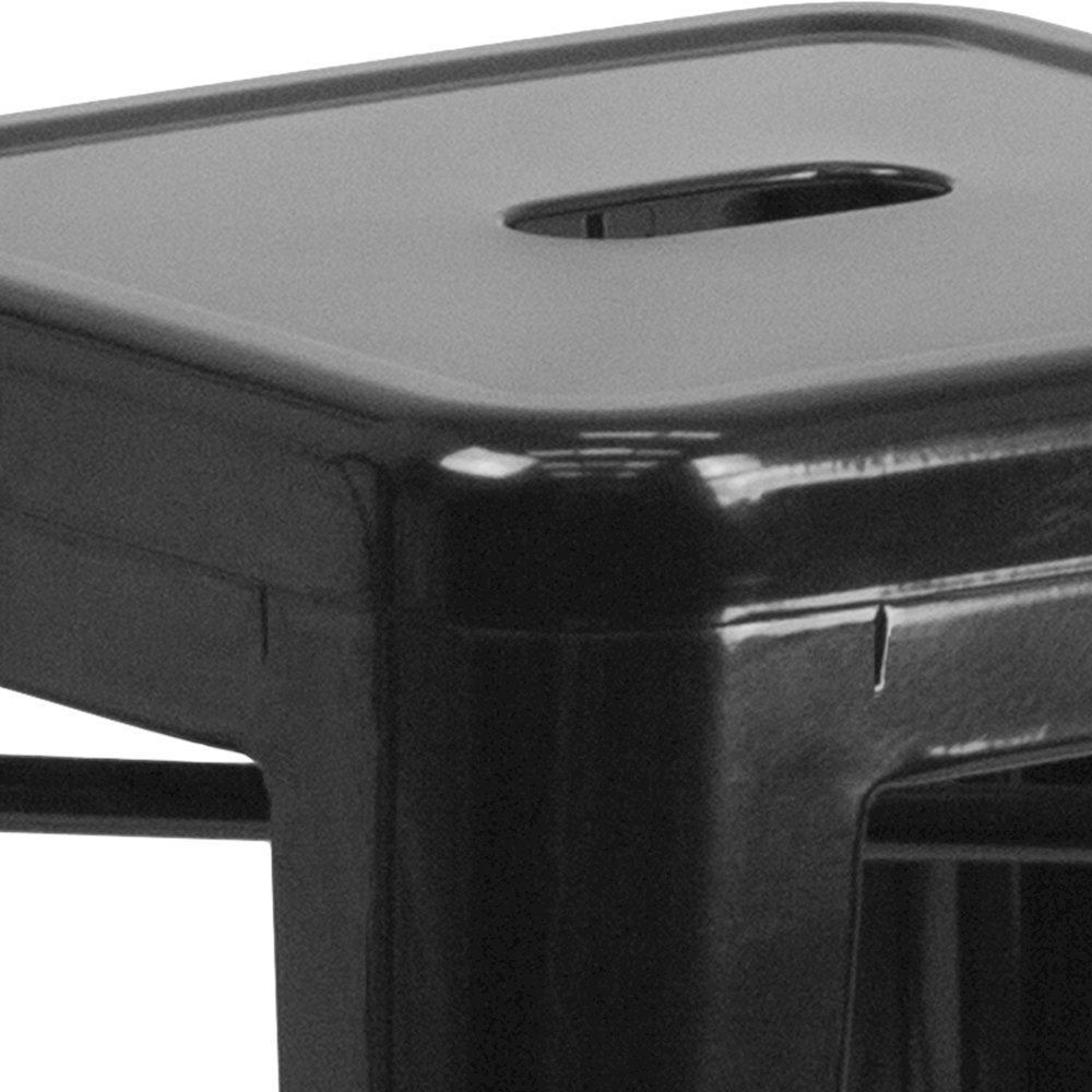 30" High Backless Black Metal Indoor-Outdoor Barstool with Square Seat. Picture 8