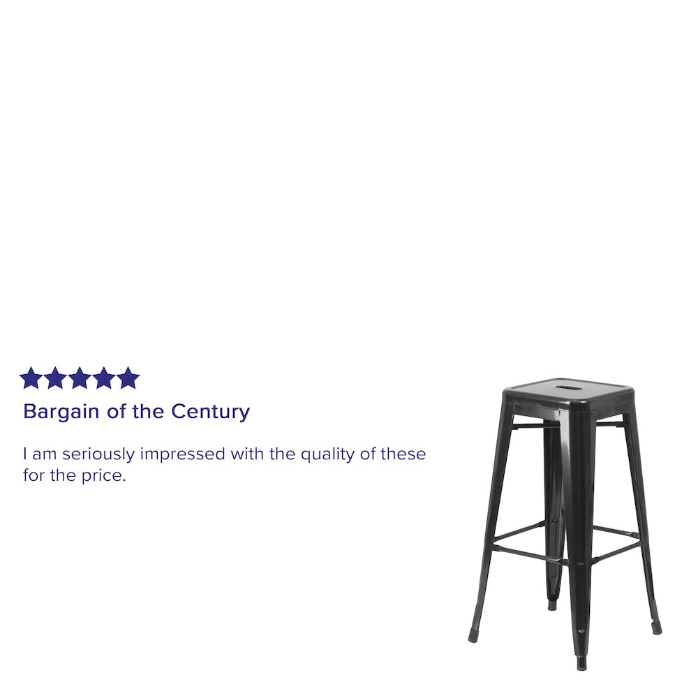30" High Backless Black Metal Indoor-Outdoor Barstool with Square Seat. Picture 4