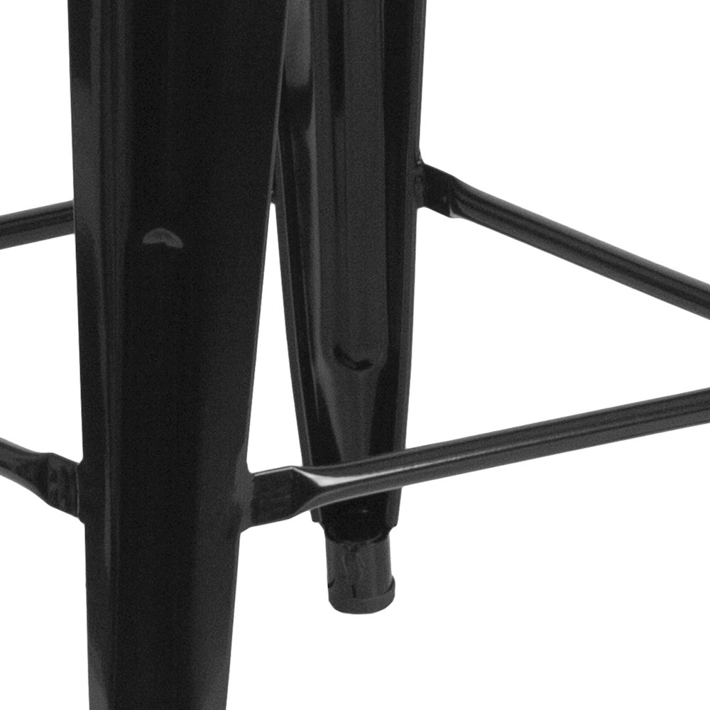 30" High Backless Black Metal Barstool with Square Wood Seat. Picture 4