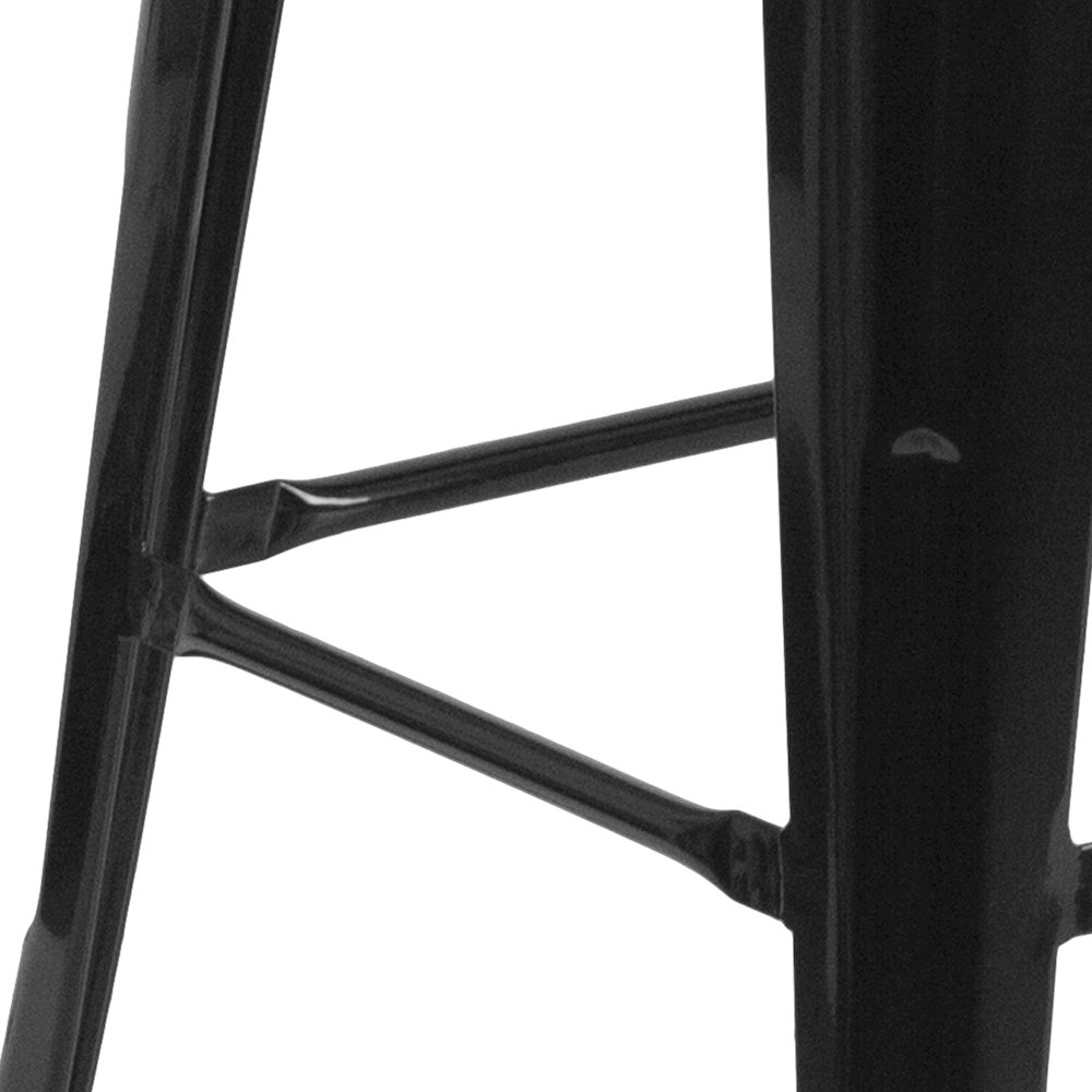 30" High Backless Black Metal Barstool with Square Wood Seat. Picture 7