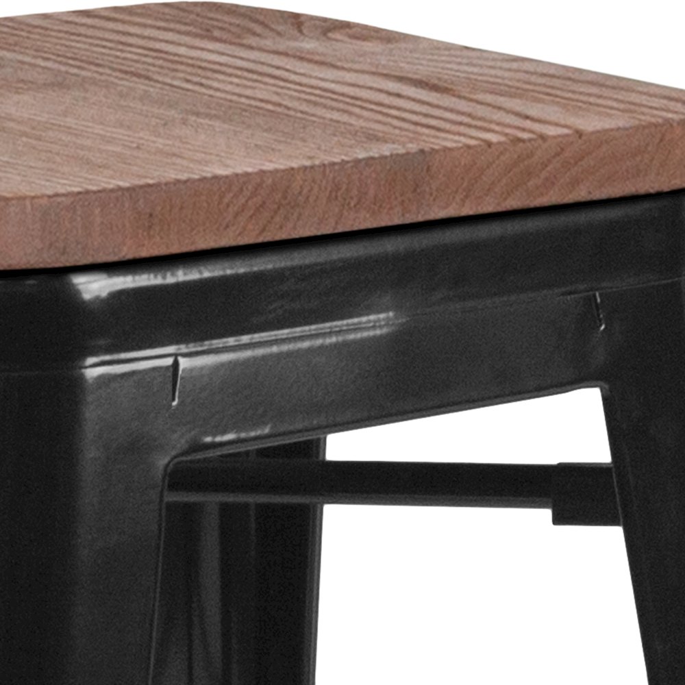 30" High Backless Black Metal Barstool with Square Wood Seat. Picture 8