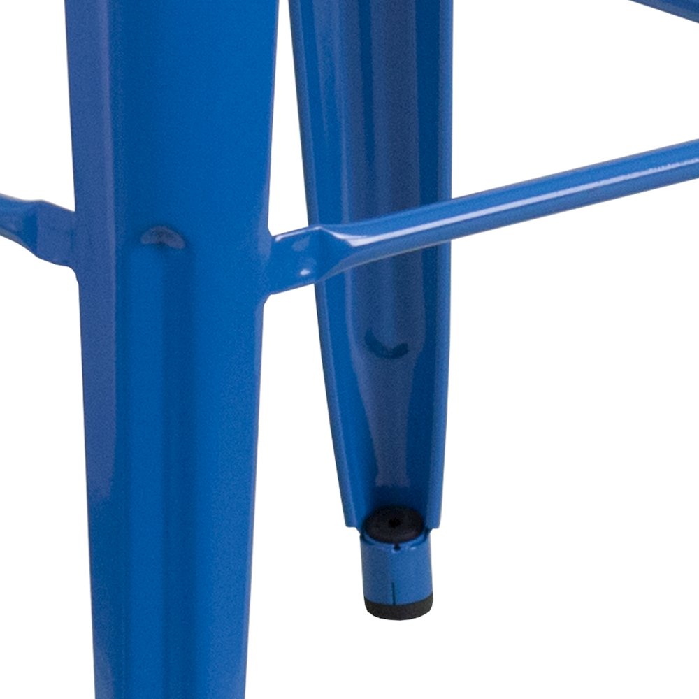 30" High Backless Blue Metal Indoor-Outdoor Barstool with Square Seat. Picture 9