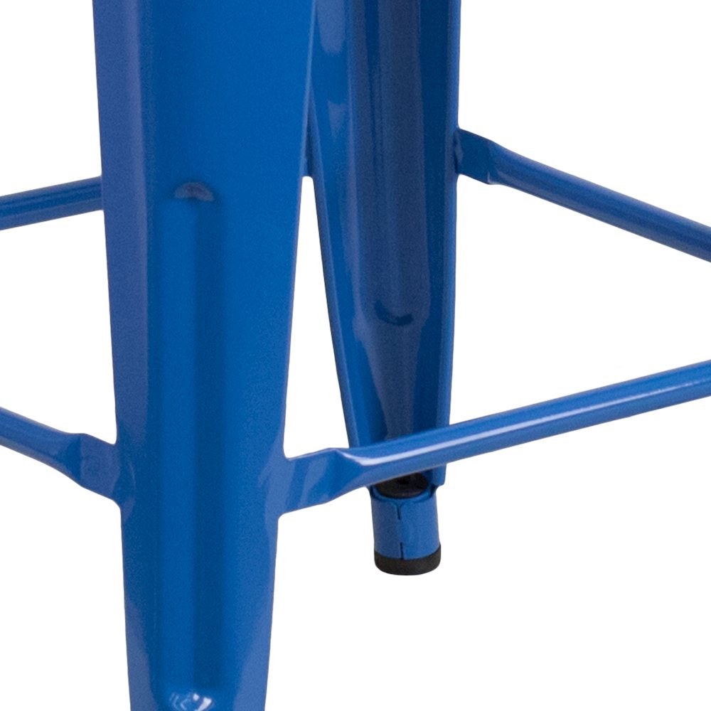 30" High Backless Blue Metal Barstool with Square Wood Seat. Picture 3