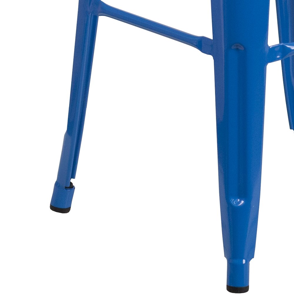 30" High Backless Blue Metal Barstool with Square Wood Seat. Picture 9