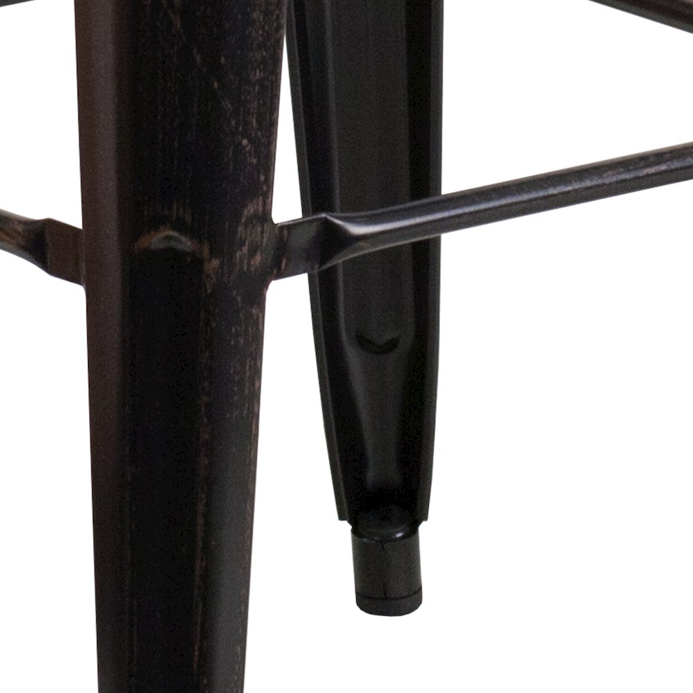30" High Backless Black-Antique Gold Metal Indoor-Outdoor Barstool with Seat. Picture 9
