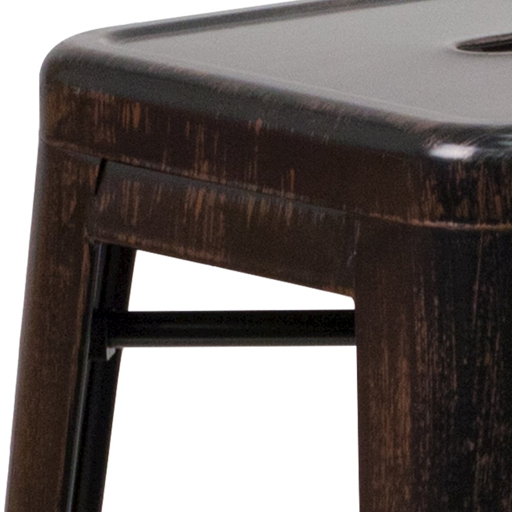 30" High Backless Black-Antique Gold Metal Indoor-Outdoor Barstool with Seat. Picture 8