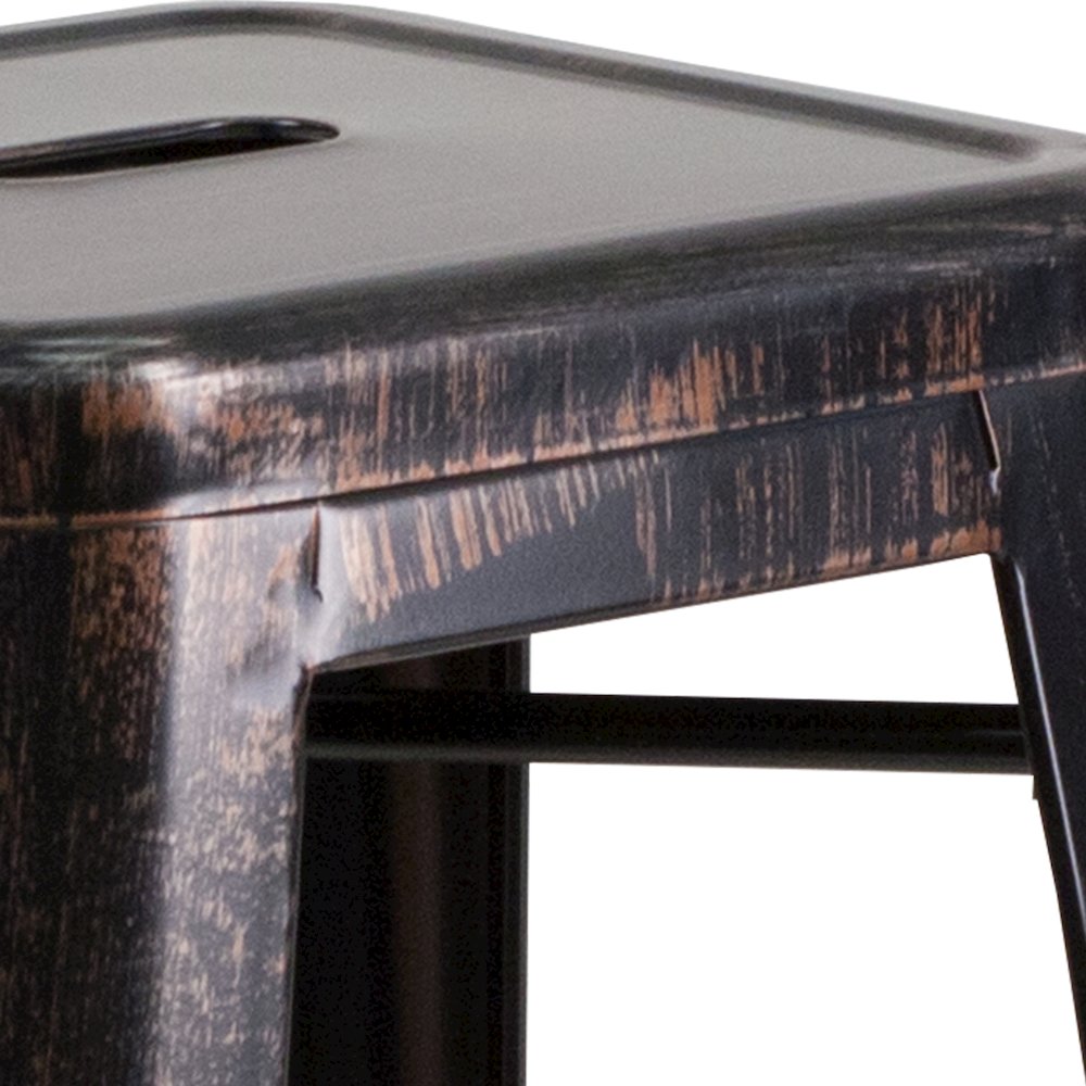 30" High Backless Black-Antique Gold Metal Indoor-Outdoor Barstool with Seat. Picture 10