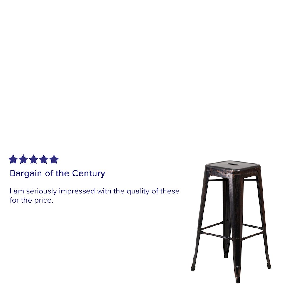 30" High Backless Black-Antique Gold Metal Indoor-Outdoor Barstool with Seat. Picture 4