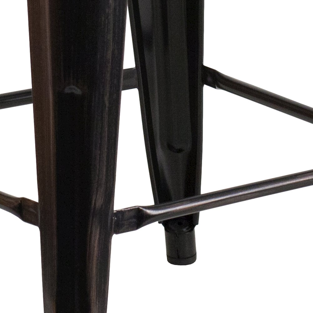 30" High Backless Black-Antique Gold Metal Barstool with Square Wood Seat. Picture 11
