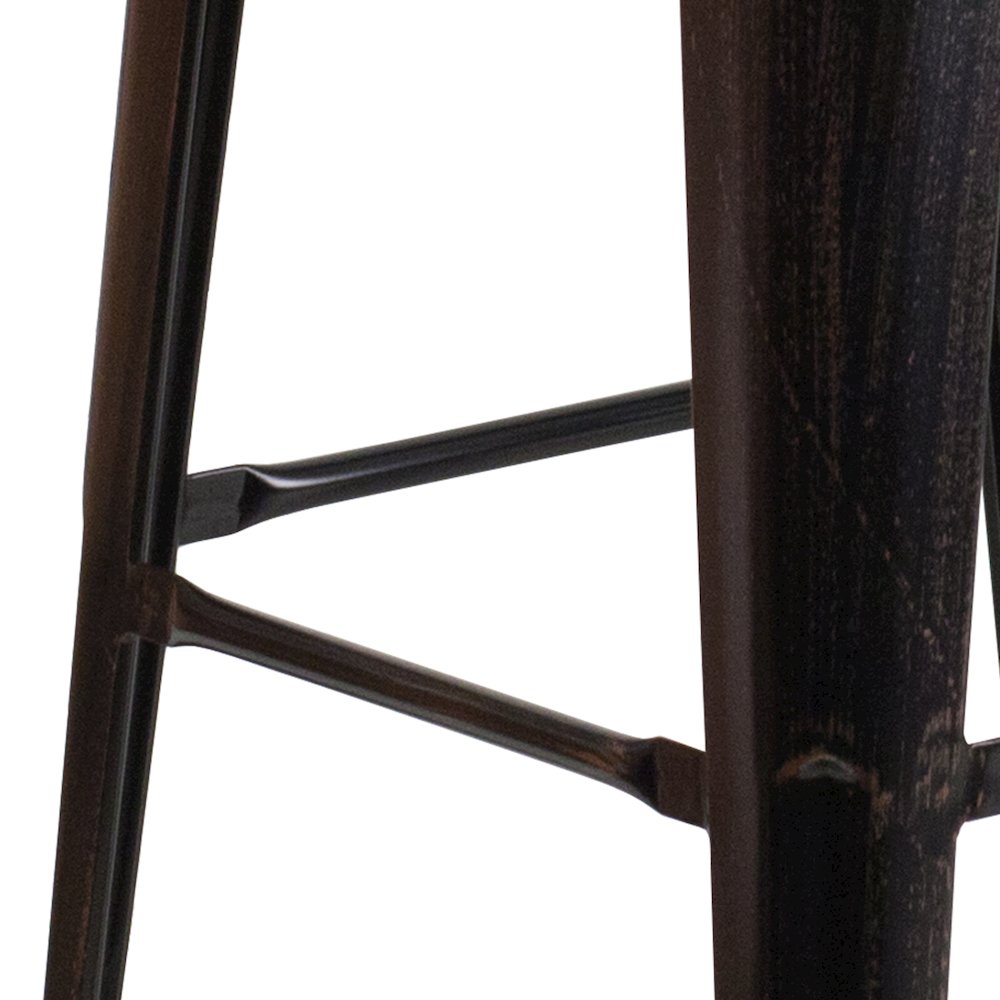 30" High Backless Black-Antique Gold Metal Barstool with Square Wood Seat. Picture 9