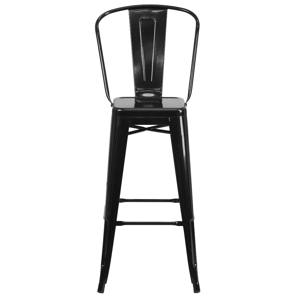 30" High Black Metal Indoor-Outdoor Barstool with Removable Back. Picture 10