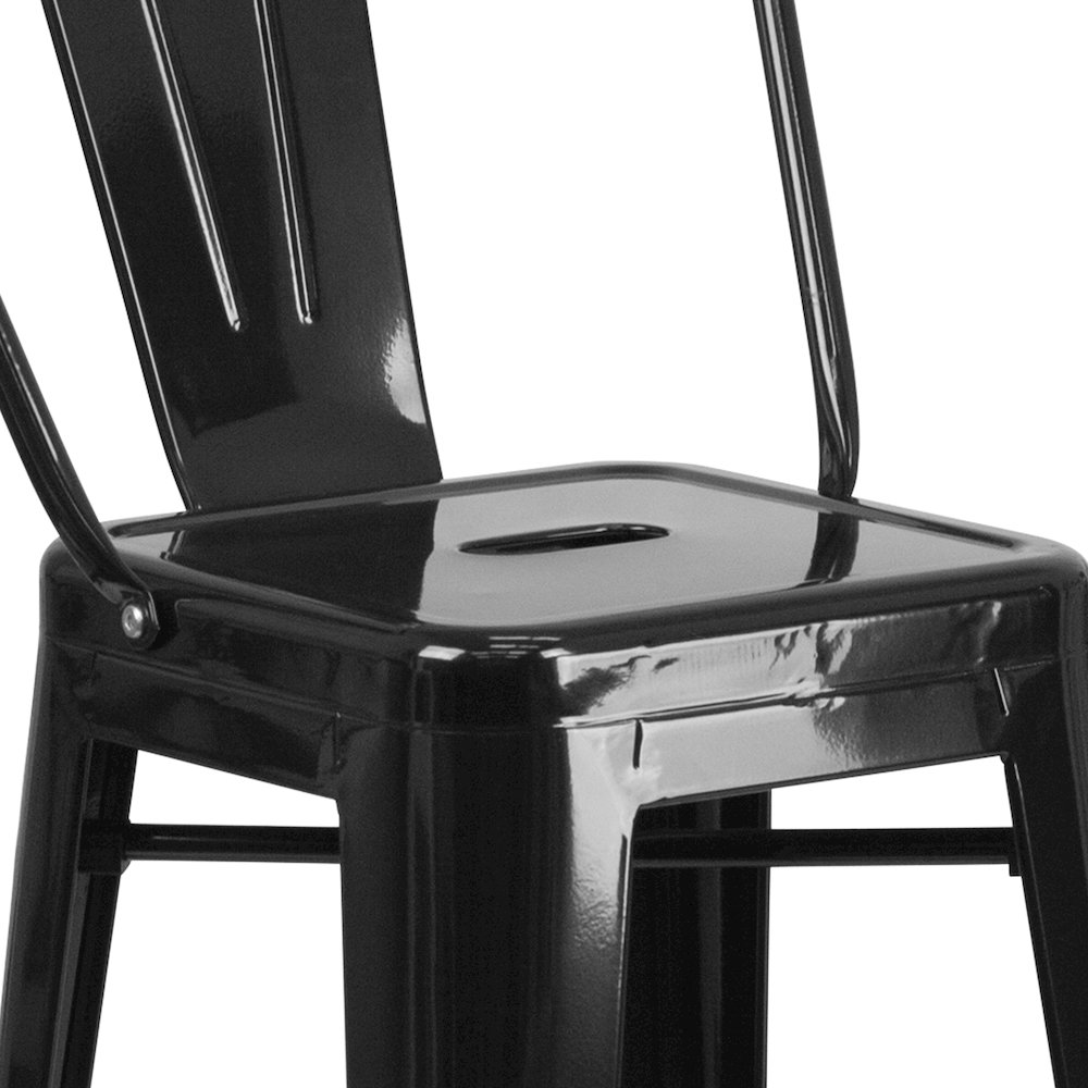 30" High Black Metal Indoor-Outdoor Barstool with Removable Back. Picture 11