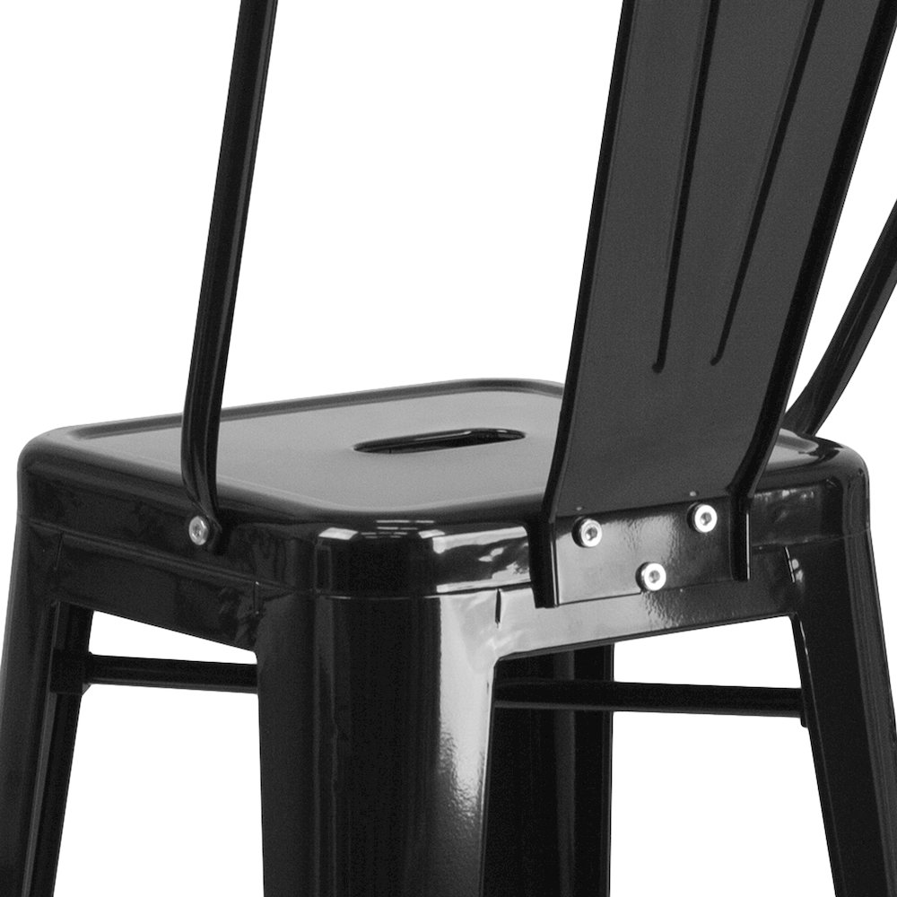 30" High Black Metal Indoor-Outdoor Barstool with Removable Back. Picture 8