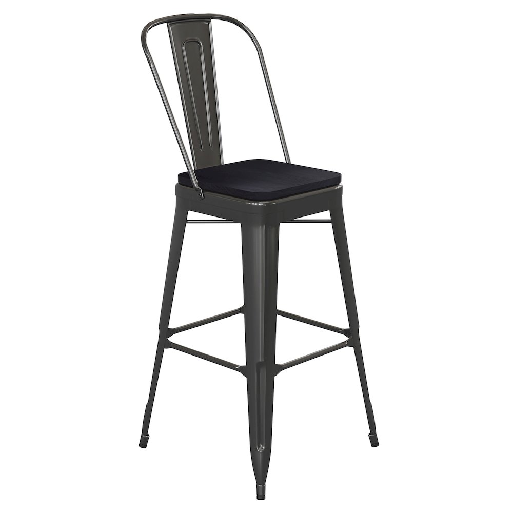 30" High Black Metal Bar Height Stool with Black All-Weather Poly Resin Seat. Picture 1