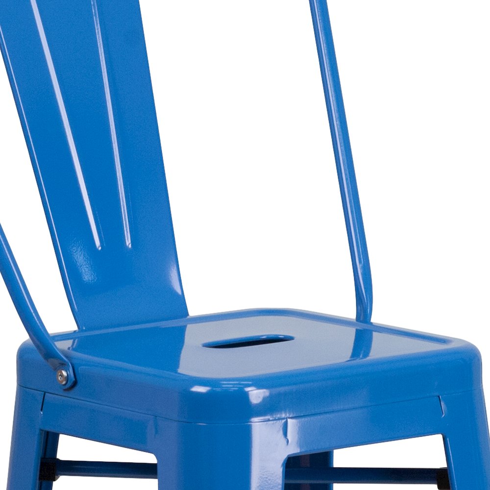 30" High Blue Metal Indoor-Outdoor Barstool with Removable Back. Picture 8