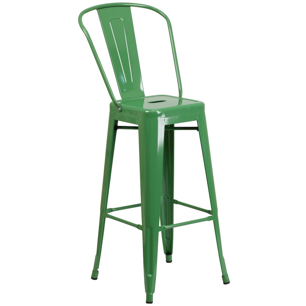 30" High Green Metal Indoor-Outdoor Barstool with Removable Back. Picture 1