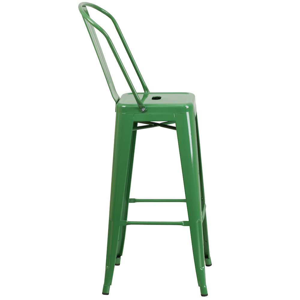 30" High Green Metal Indoor-Outdoor Barstool with Removable Back. Picture 9