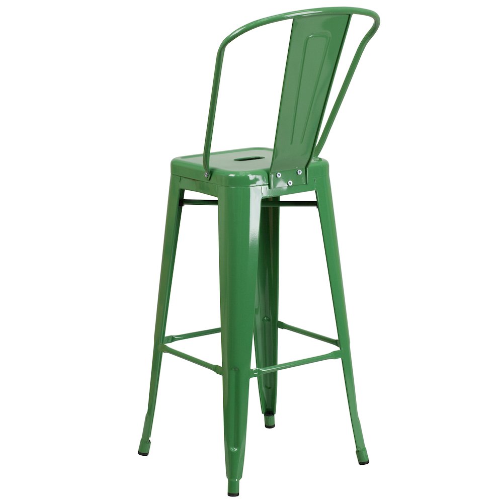 30" High Green Metal Indoor-Outdoor Barstool with Removable Back. Picture 7