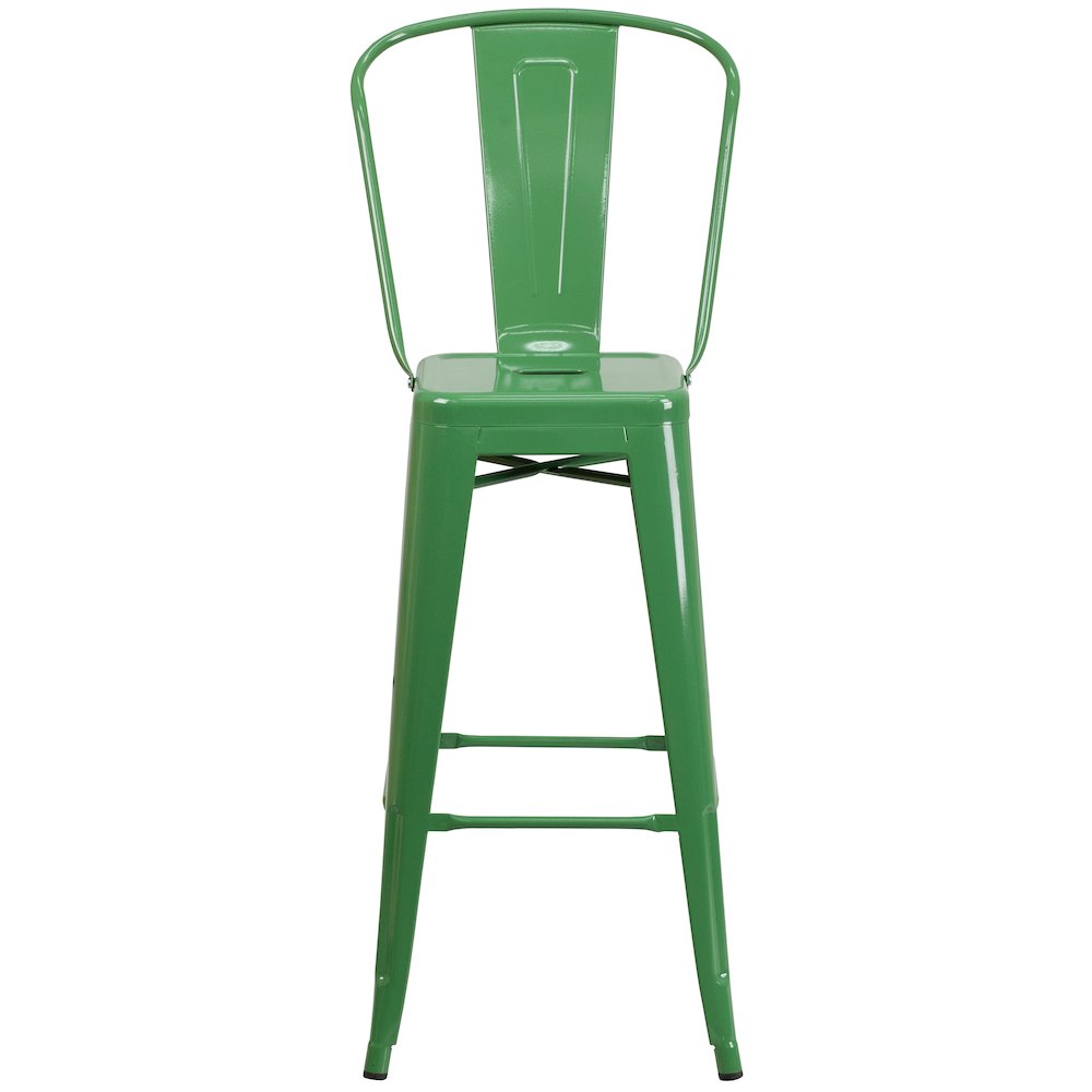 30" High Green Metal Indoor-Outdoor Barstool with Removable Back. Picture 10