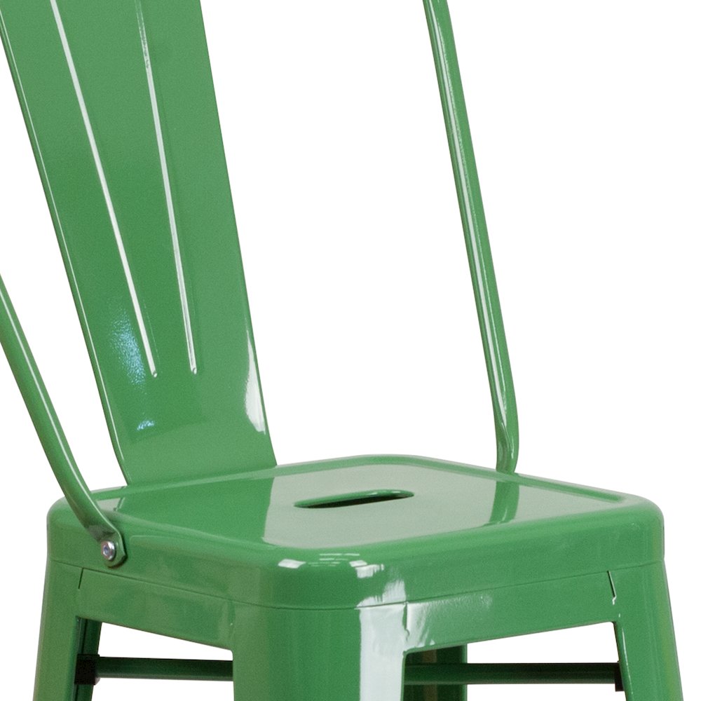 30" High Green Metal Indoor-Outdoor Barstool with Removable Back. Picture 8