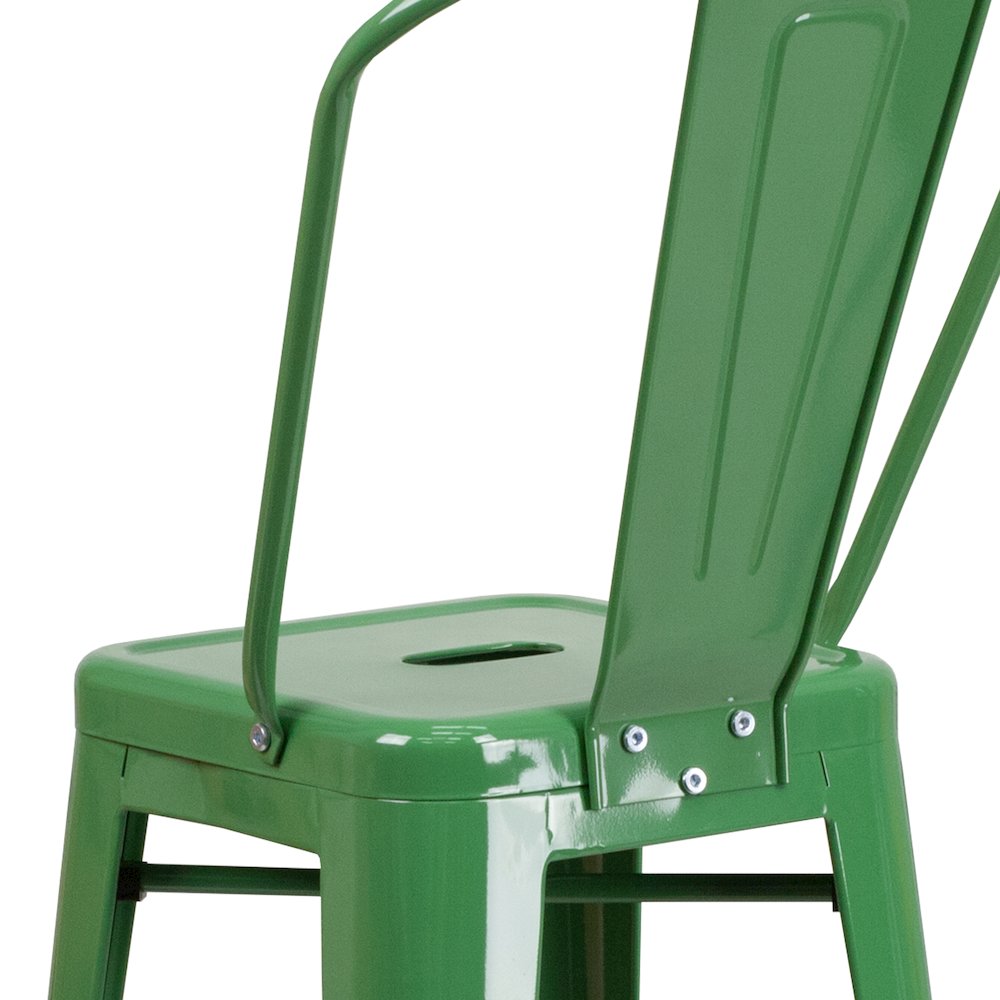 30" High Green Metal Indoor-Outdoor Barstool with Removable Back. Picture 11