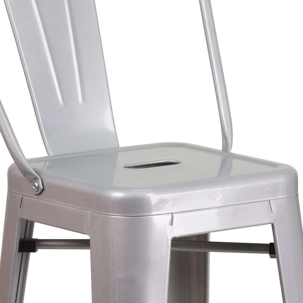 30" High Silver Metal Indoor-Outdoor Barstool with Removable Back. Picture 11