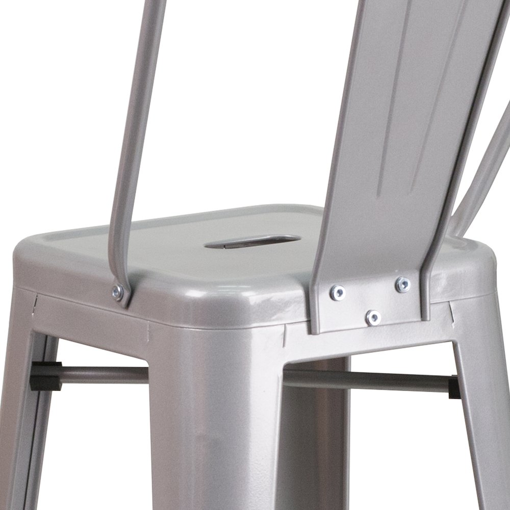 30" High Silver Metal Indoor-Outdoor Barstool with Removable Back. Picture 8