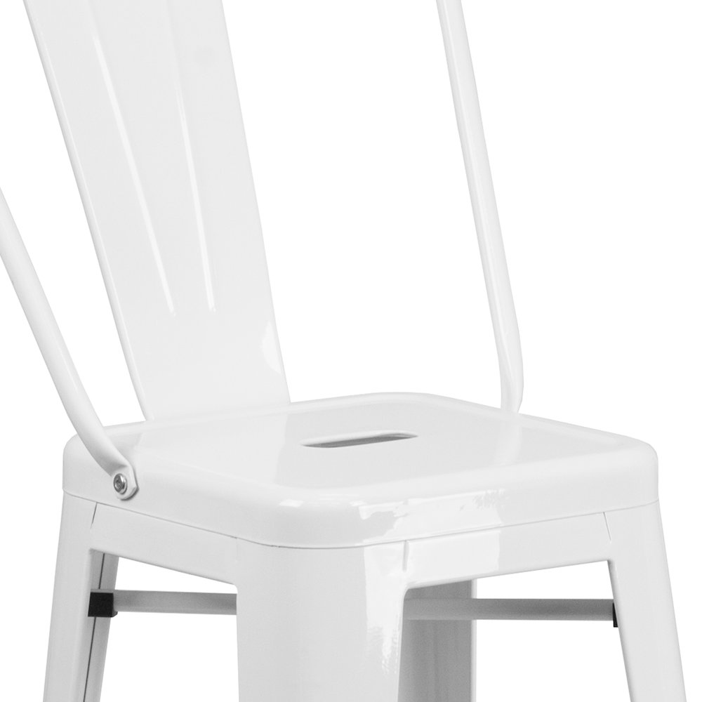 30" High White Metal Indoor-Outdoor Barstool with Removable Back. Picture 11