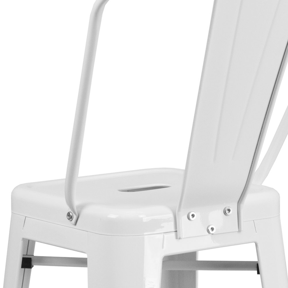 30" High White Metal Indoor-Outdoor Barstool with Removable Back. Picture 8